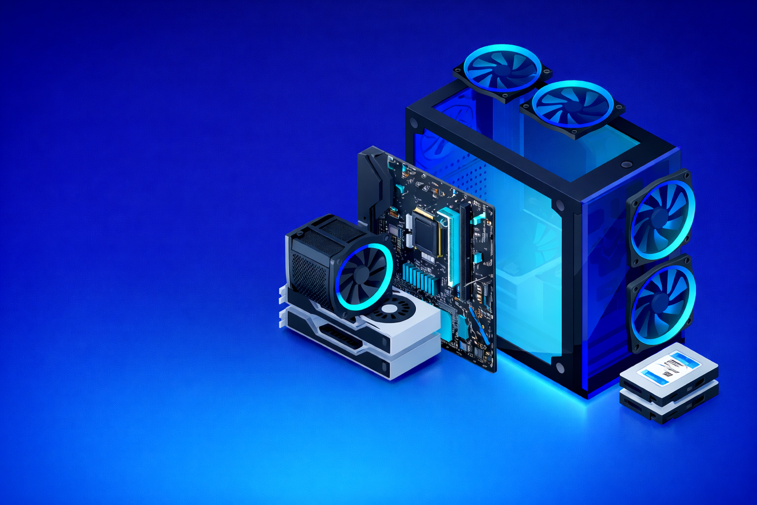 Computer case with components for custom build