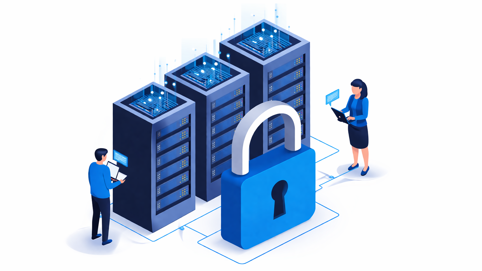 Secure cloud and server management illustration