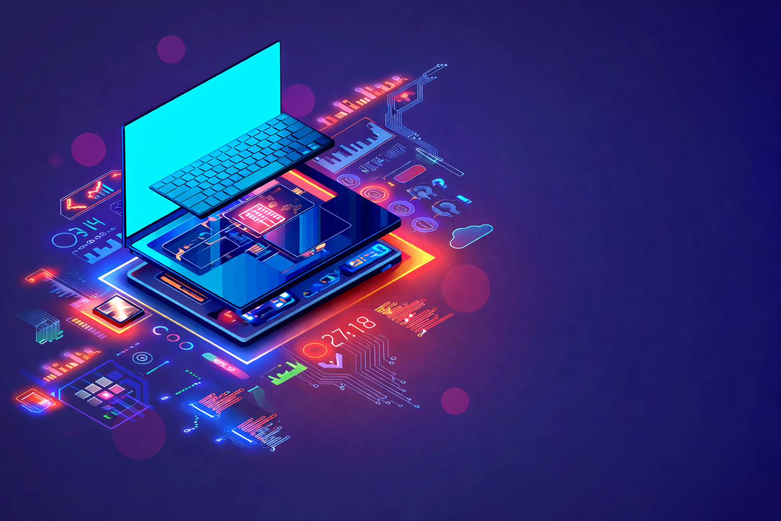Laptop repair and software diagnostics illustration