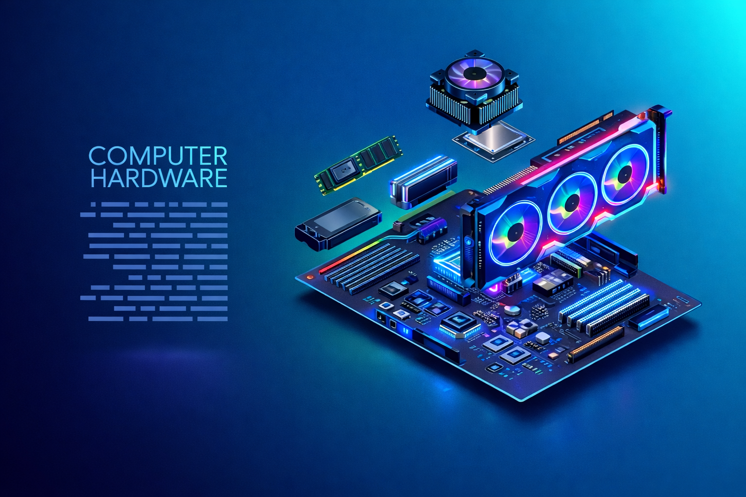 Computer hardware upgrade components including GPU, RAM, SSD and cooling